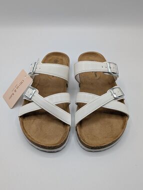 Olivia & Kate Women's 8 White Sandals Crisscross Adjustable Straps Slides Kylie